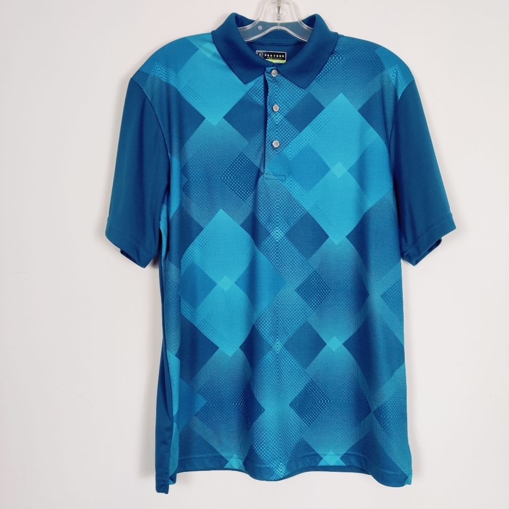 PGA Tour Men's Golf Polo T-shirt in Greenish Blue Size Medium Athletic Sporty